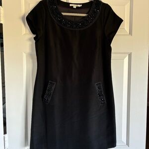 Boden black silk twill beaded mini dress tunic 8 M